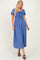 Blue Square Neck Puff Sleeve Midi Dress