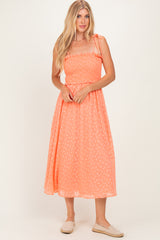 Peach Shoulder Tie Midi Dress