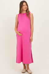 Fuchsia Sleeveless Maternity Midi Dress