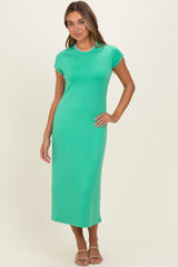 Green Contrast Trim Short Sleeve Maternity Midi Dress