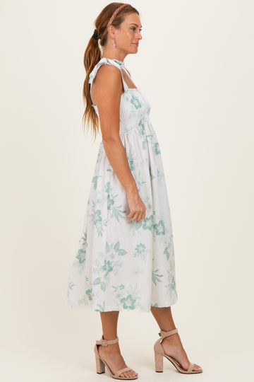 Sage Floral Smocked Midi Dress