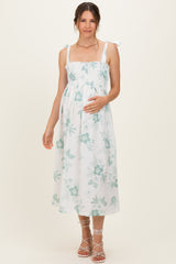 Sage Floral Smocked Maternity Midi Dress
