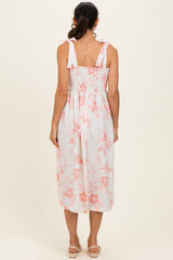 Peach Floral Smocked Midi Dress