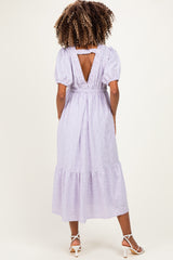 Lavender Lace V-Neck Puff Sleeve Maternity Maxi Dress
