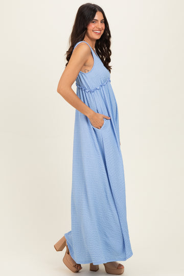 Light Blue Sleeveless Deep V-Neck Maxi Dress