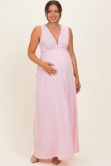 Light Pink Sleeveless Deep V-Neck Maternity Maxi Dress