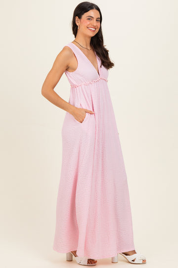 Light Pink Sleeveless Deep V-Neck Maxi Dress