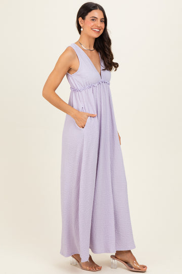 Lavender Sleeveless Deep V-Neck Maxi Dress