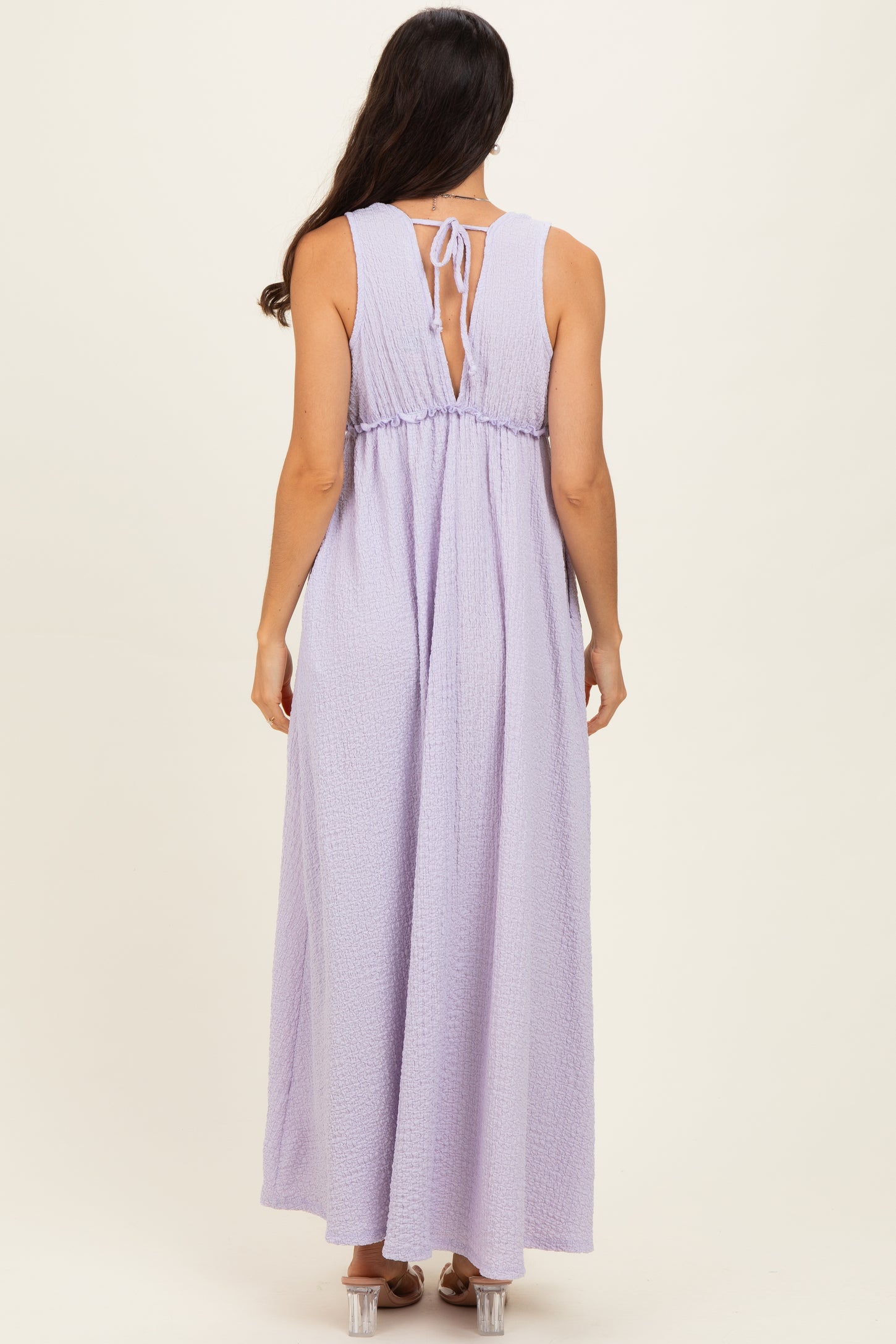 Lavender Sleeveless Deep V-Neck Maxi Dress
