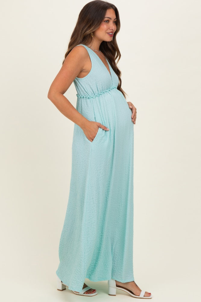 Mint Sleeveless Deep V-Neck Maternity Maxi Dress