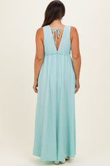Mint Sleeveless Deep V-Neck Maternity Maxi Dress