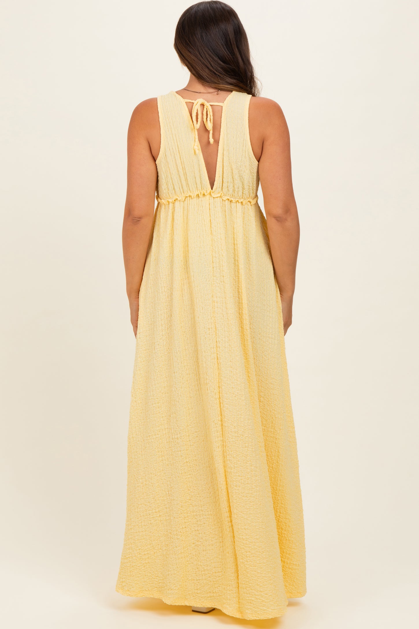Yellow Sleeveless Deep V-Neck Maternity Maxi Dress