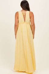 Yellow Sleeveless Deep V-Neck Maternity Maxi Dress