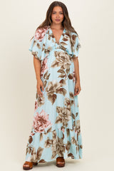 Mint Floral V-Neck Maternity Maxi Dress