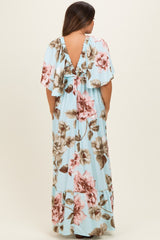 Mint Floral V-Neck Maternity Maxi Dress