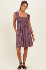Plum Smocked Tiered Mini Dress