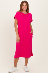 Fuchsia Pocket Front Midi T-Shirt Dress