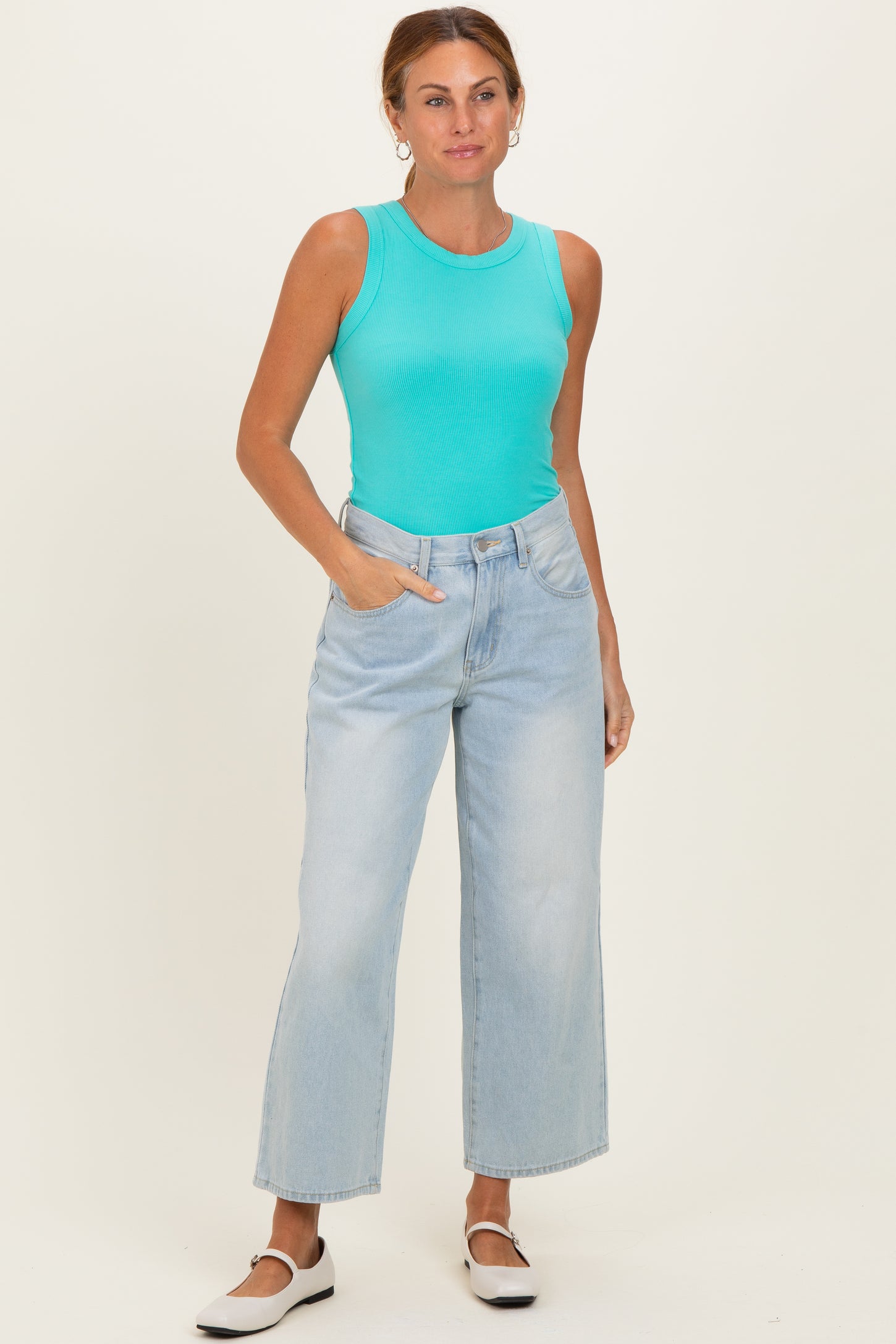 Mint Ribbed High Neck Tank Top