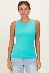 Mint Ribbed High Neck Tank Top