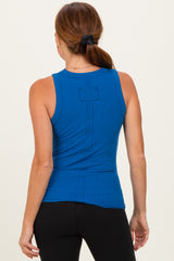 Classic Blue Ribbed High Neck Tank Top