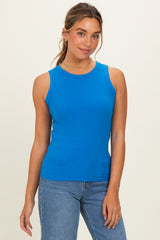 Ocean Blue Ribbed High Neck Maternity Tank Top