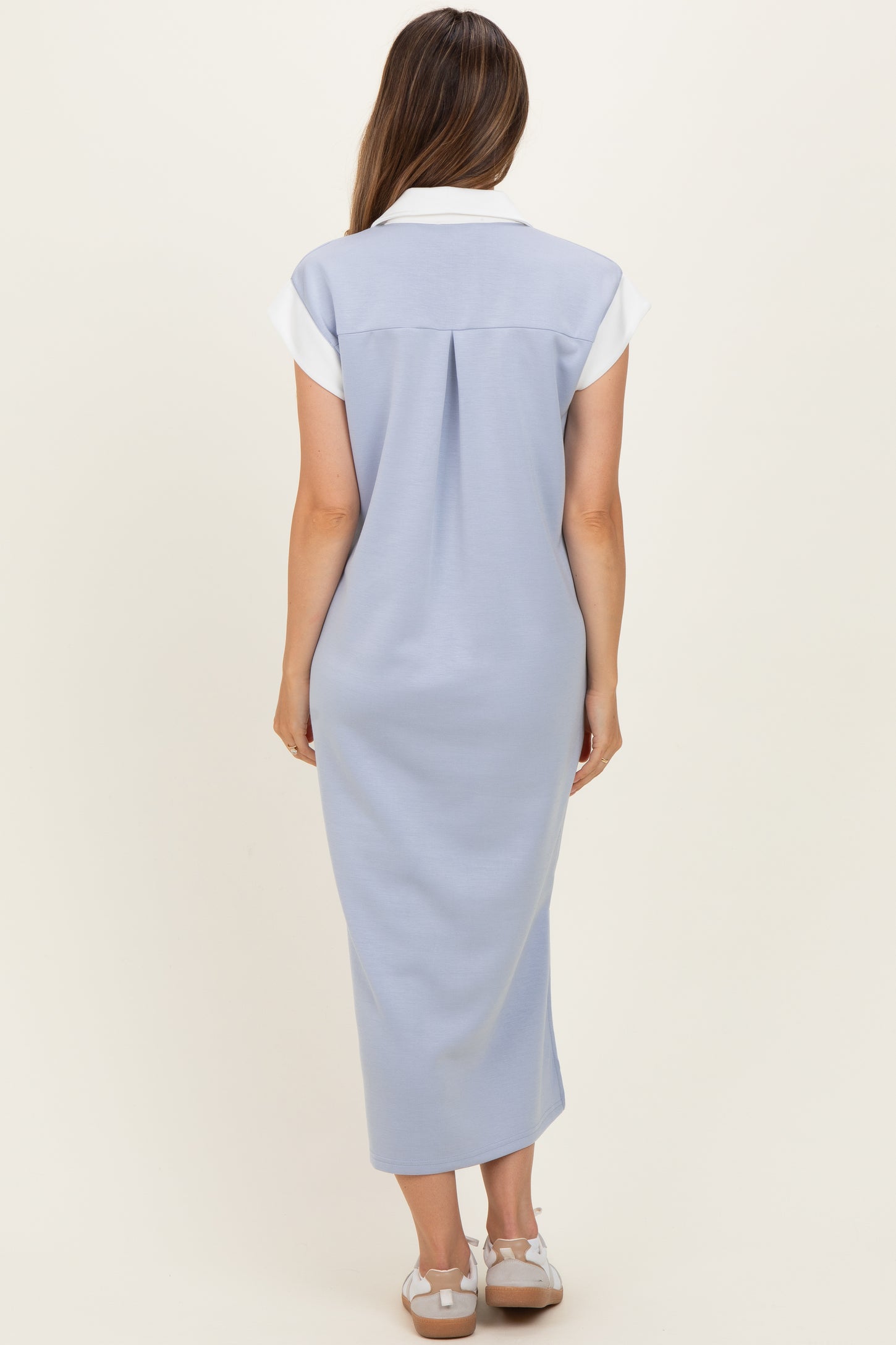 Light Blue Colorblock Polo Maternity Midi Dress