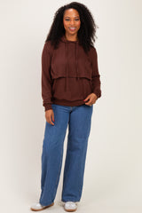 Burgundy Double Layer Long Sleeve Nursing Hoodie