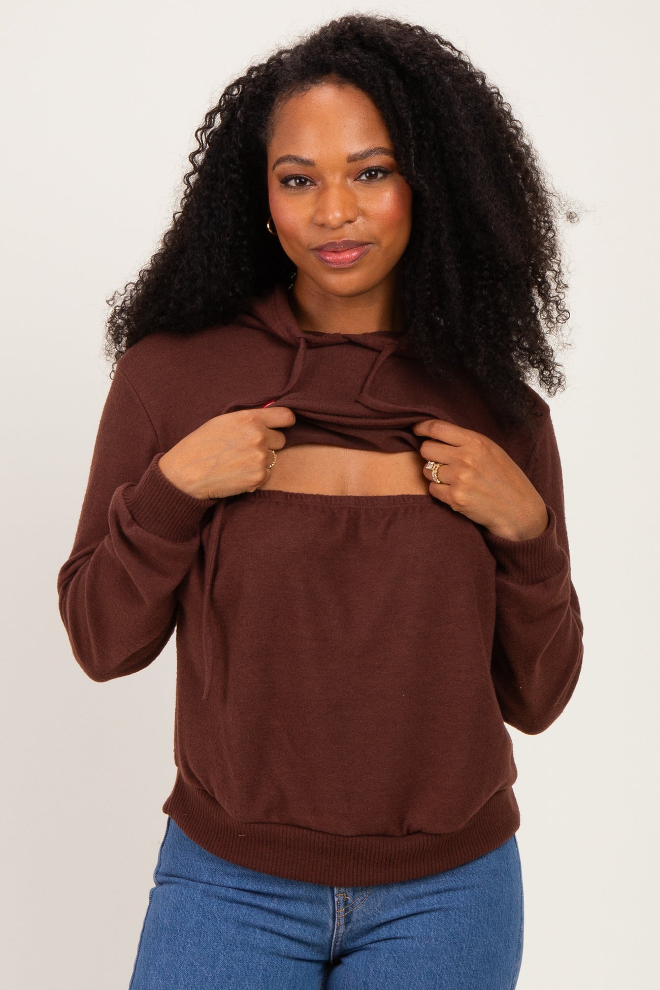 Burgundy Double Layer Long Sleeve Nursing Hoodie