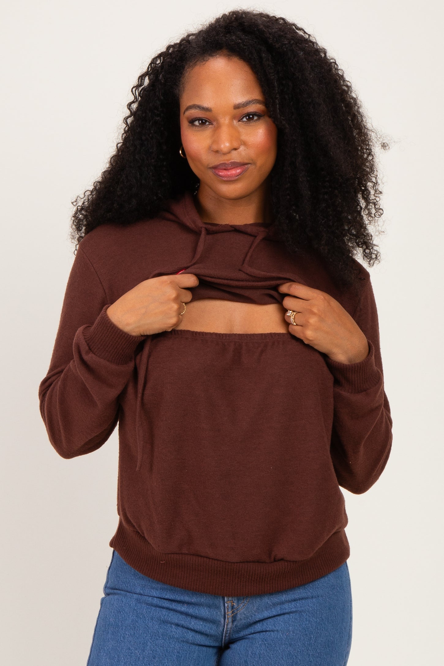 Burgundy Double Layer Long Sleeve Nursing Hoodie
