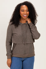 Mocha Double Layer Long Sleeve Nursing Hoodie