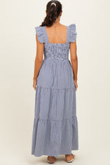Navy Gingham Ruffle Strap Smocked Maxi Dress