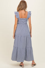 Navy Gingham Ruffle Strap Smocked Maternity Maxi Dress