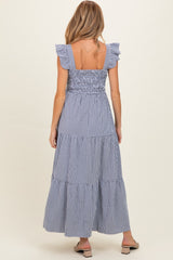 Navy Gingham Ruffle Strap Smocked Maternity Maxi Dress