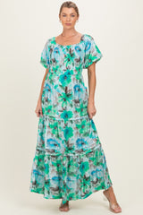 Emerald Green Floral Smocked Tiered Maternity Maxi Dress