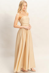 Beige Strapless Tie Back Maxi Dress