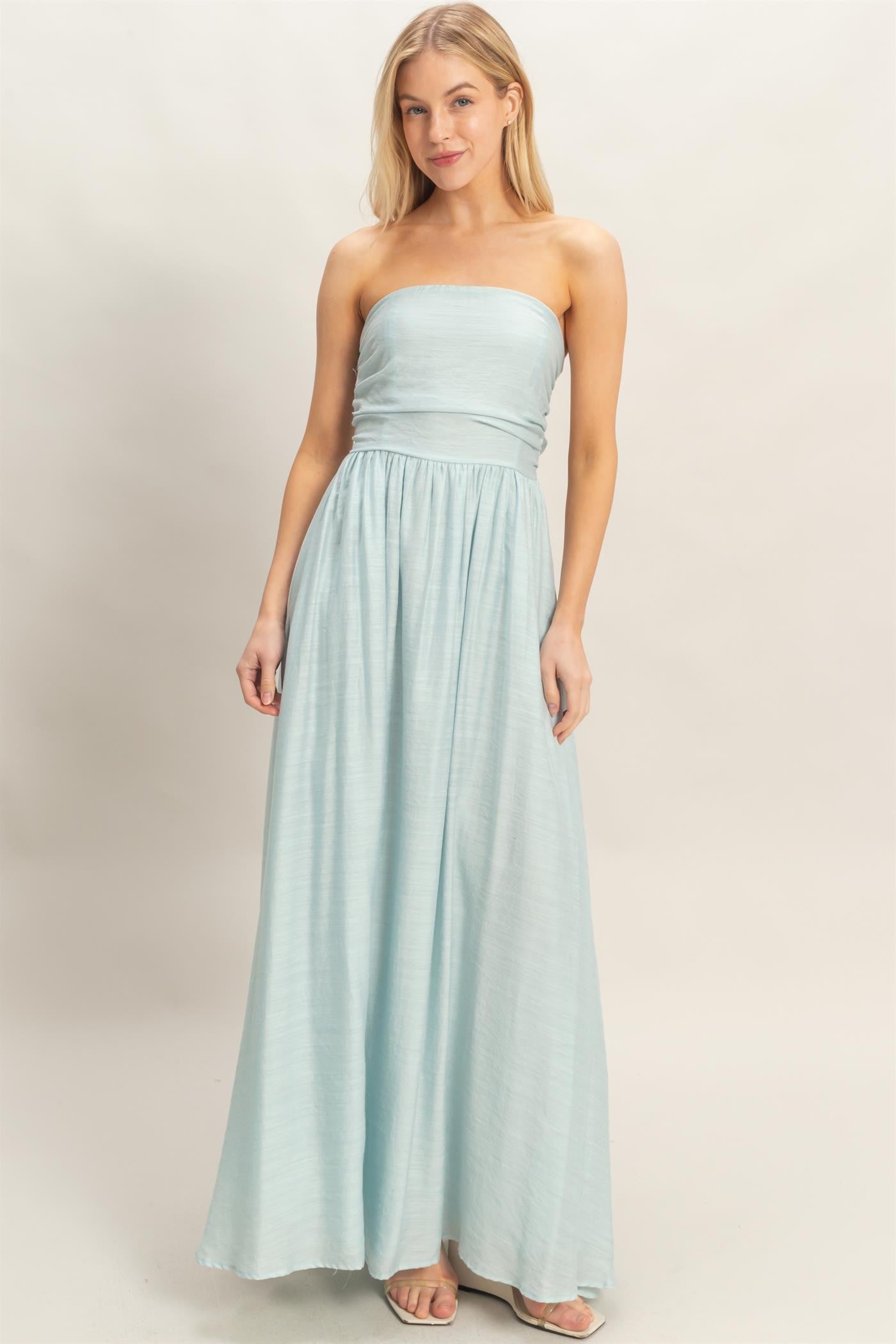 Light Blue Strapless Tie Back Maternity Maxi Dress
