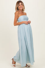 Light Blue Strapless Tie Back Maternity Maxi Dress