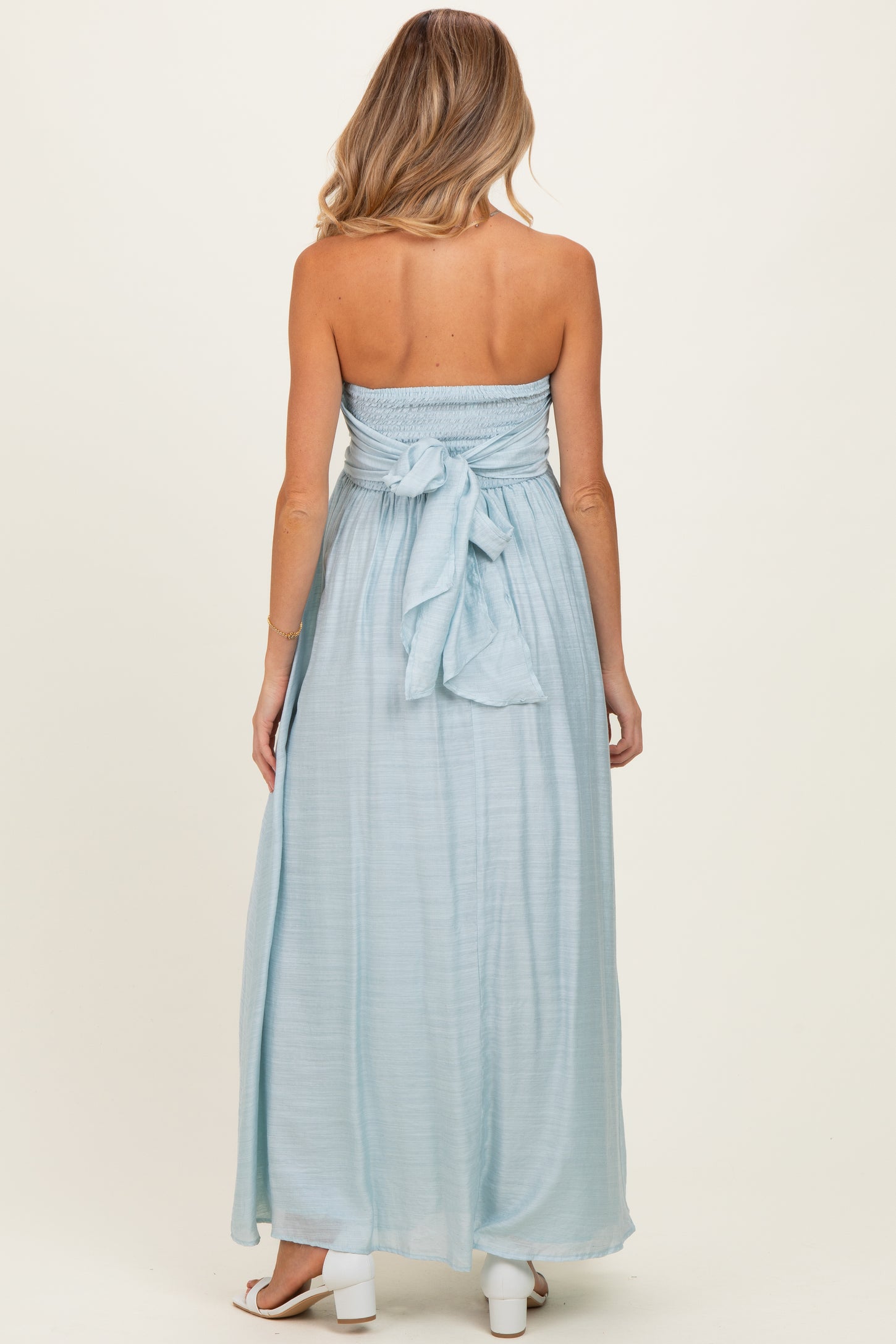 Light Blue Strapless Tie Back Maternity Maxi Dress