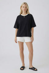 Black Relaxed Fit Contrast Neckline Tee