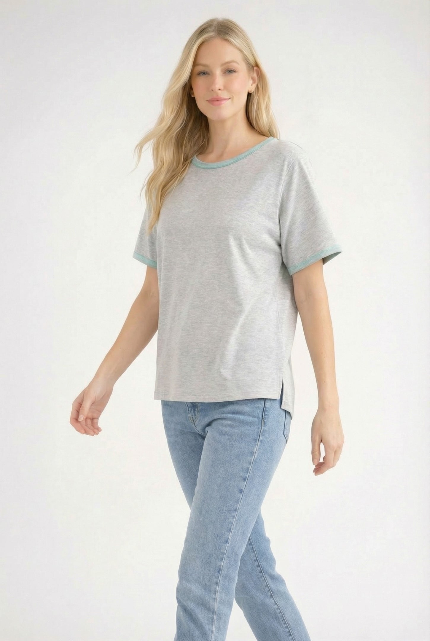 Heather Gray Contrast Trim Boxy Fit Tee