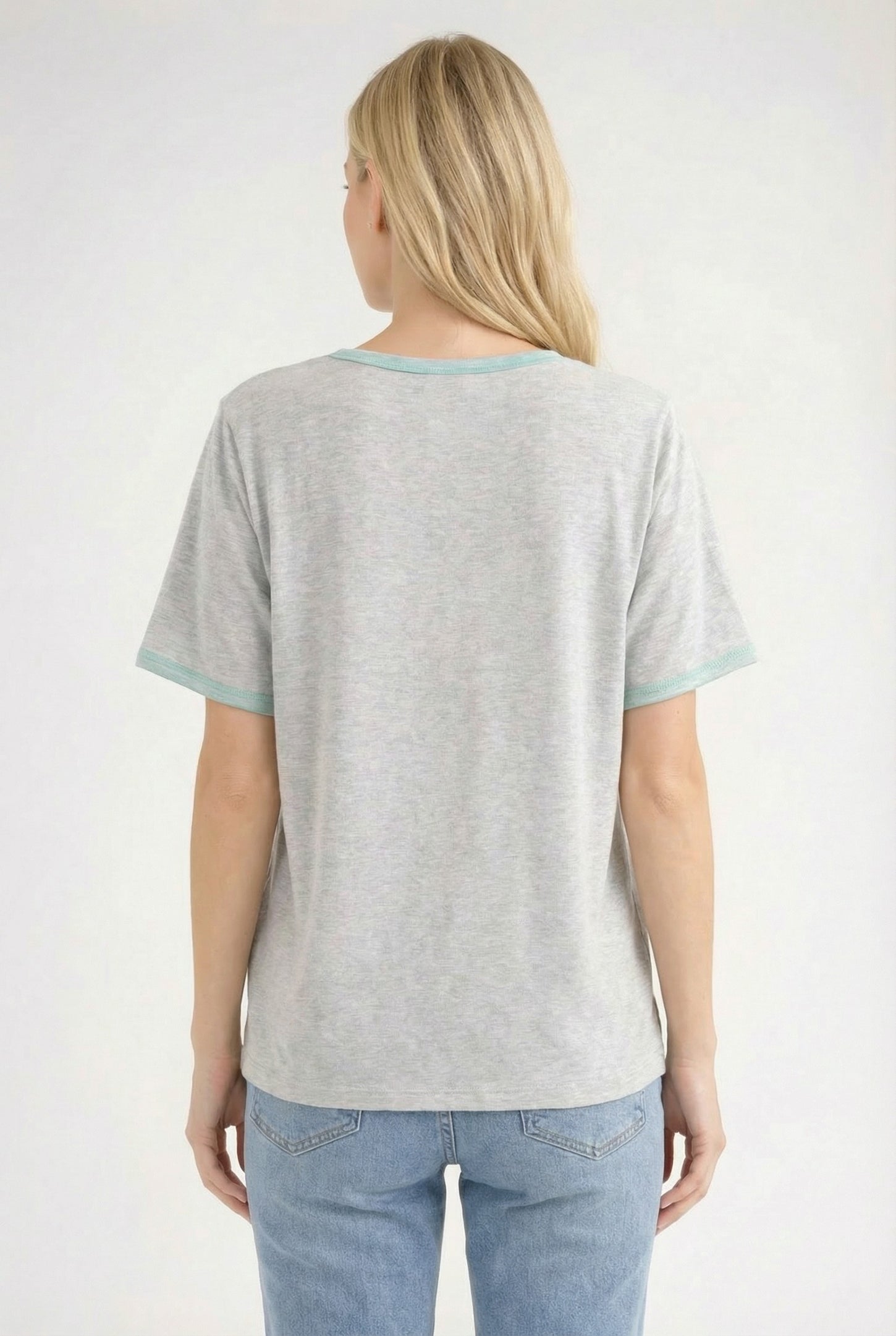 Heather Gray Contrast Trim Boxy Fit Tee