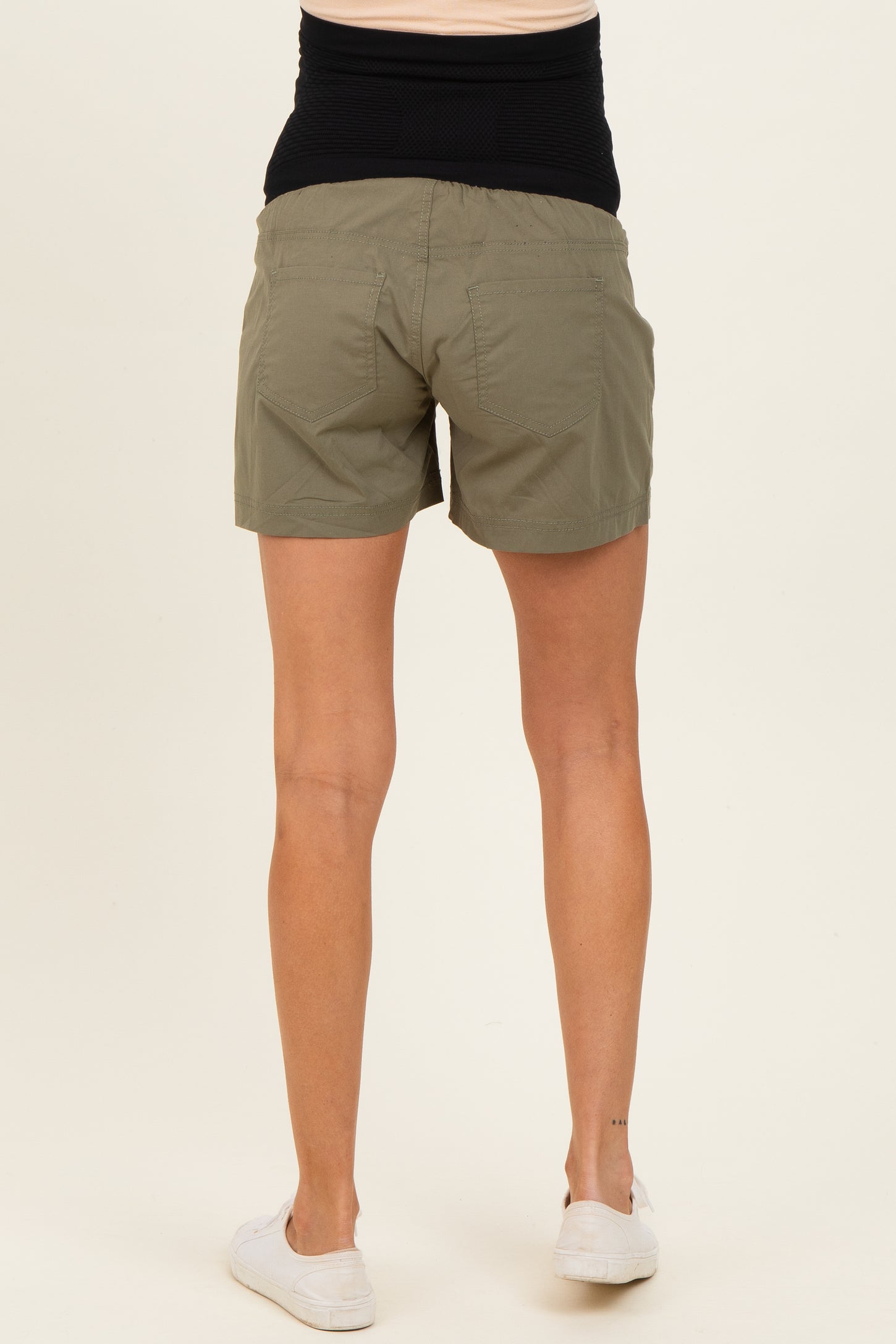 Olive Chino Pocket Maternity Shorts