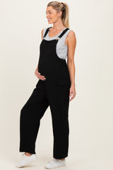 Black Straight Leg Maternity Adjustable Overalls