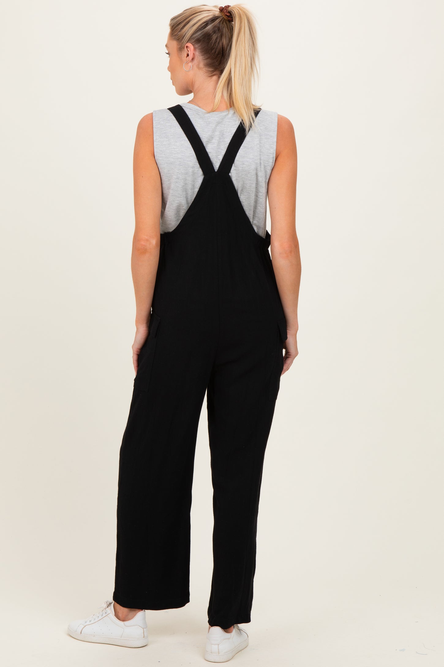 Black Straight Leg Maternity Adjustable Overalls