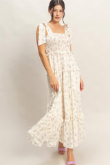 Purple Floral Smocked Tiered Maxi Dress