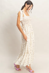 Purple Floral Smocked Tiered Maxi Dress