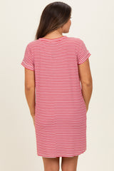 Red Striped Basic Maternity Dress
