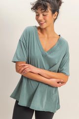 Teal Washed V-Neck Oversized Maternity Tee