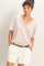Beige Washed V-Neck Oversized Tee