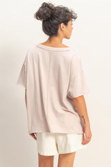 Beige Washed V-Neck Oversized Tee